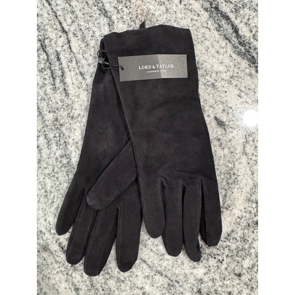 Lord‎ & Taylor Black Suede Leather Cashmere Lined Gloves Women's Size 7